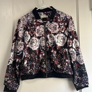 Elodie Floral Bomber Jacket - Pink, Black & Burgundy Accents